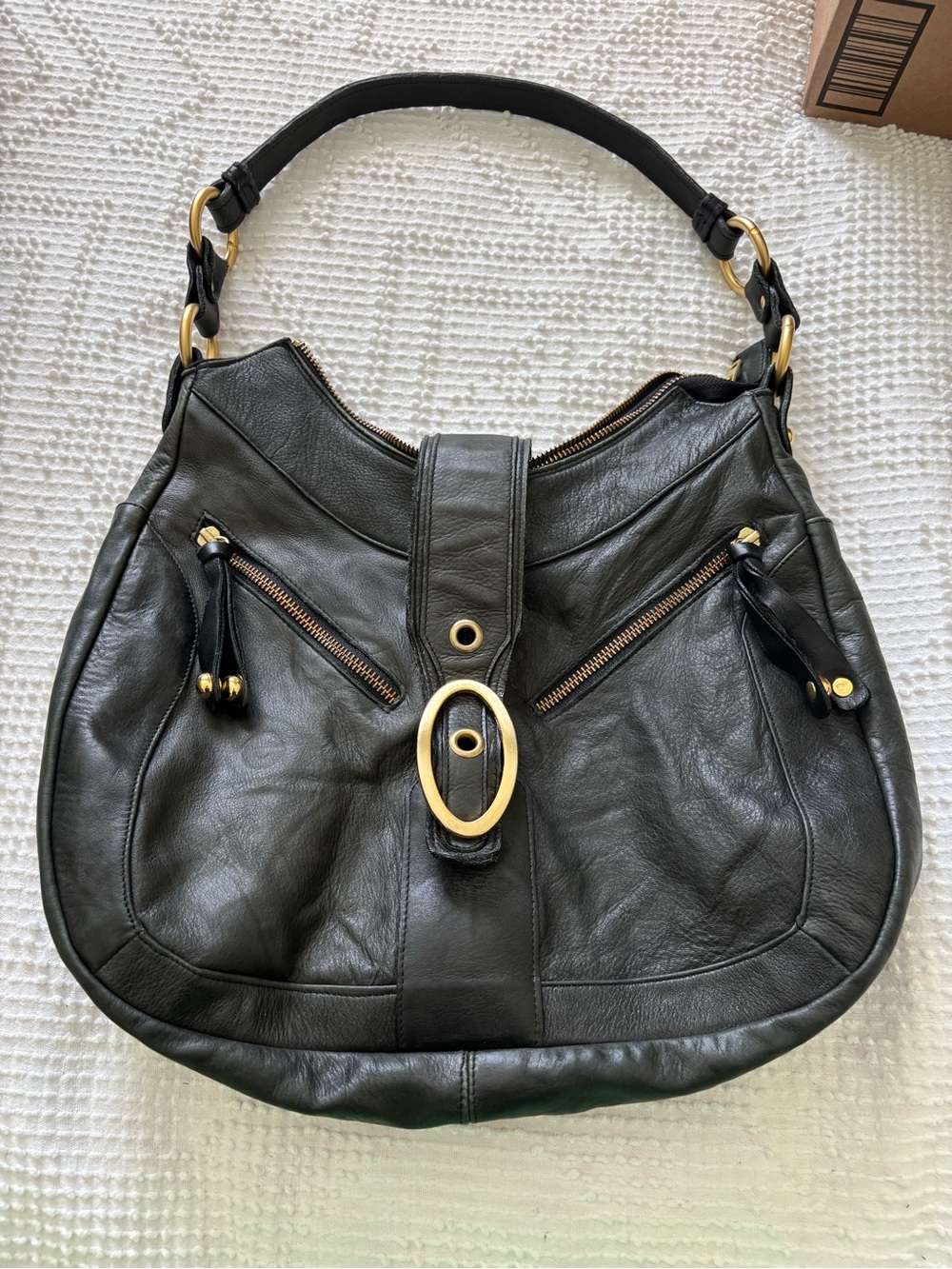 Vintage Arnold Churgin Black Leather Hobo Shoulder Bag Gold Hardware